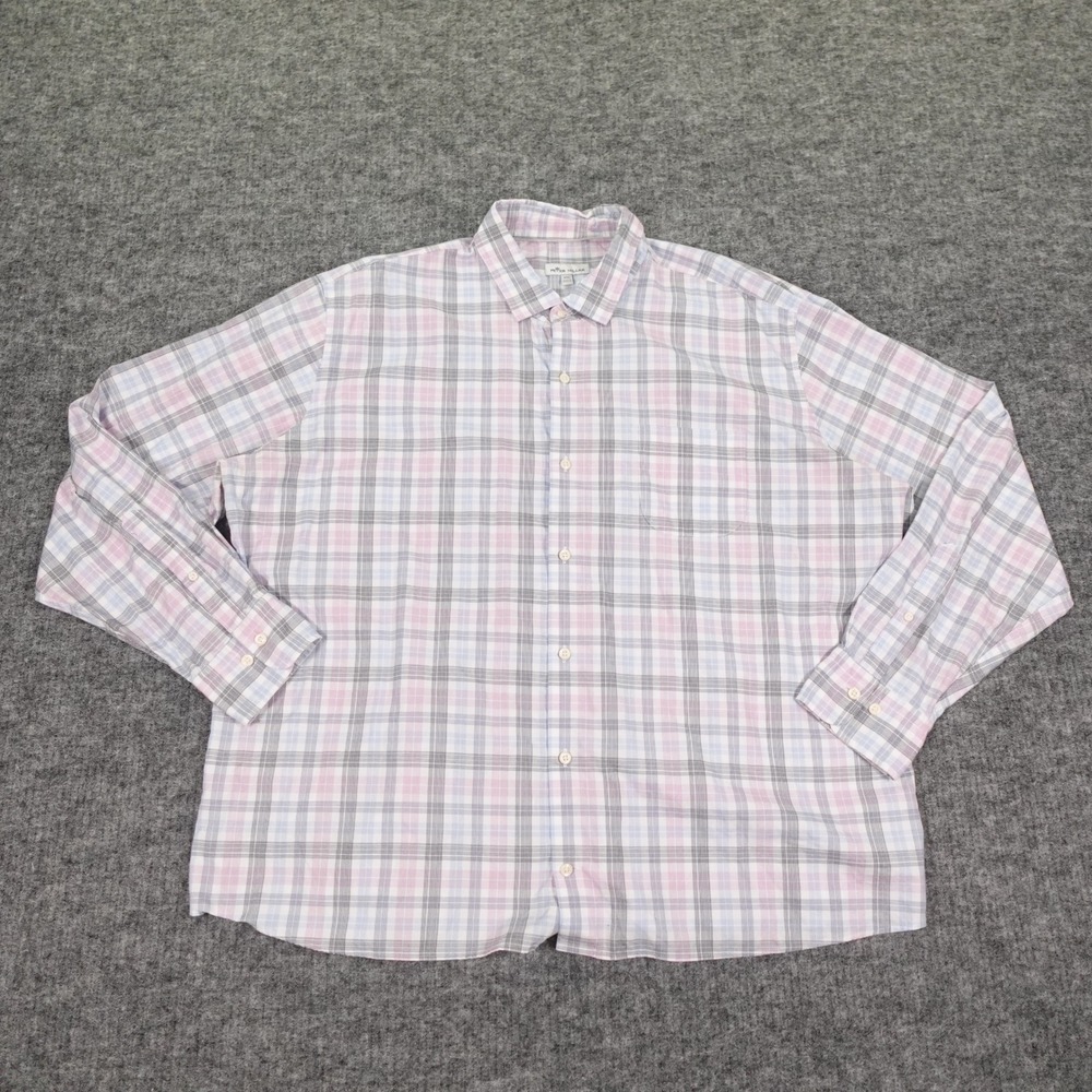 Peter Millar‎ Button Down Shirt Mens XXL Plaid Long Sleeve Pink Gray Blue Cotton